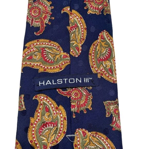 Vintage Halston III Necktie Men's Tie Italian Silk Navy Blue Paisley Designer - Picture 4 of 7